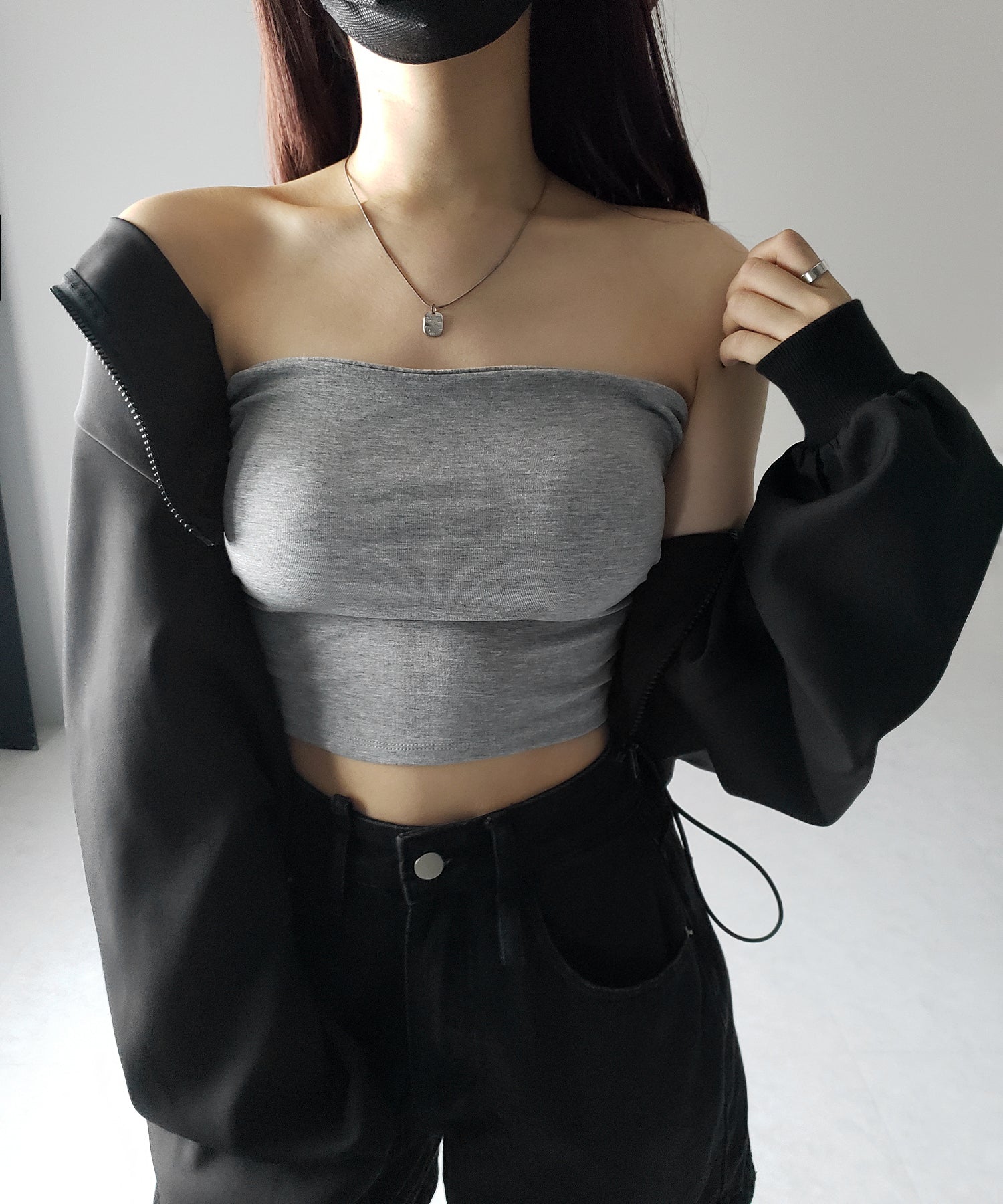 【 カップ付き 】ショートスクエアチューブトップ/ short square tube top