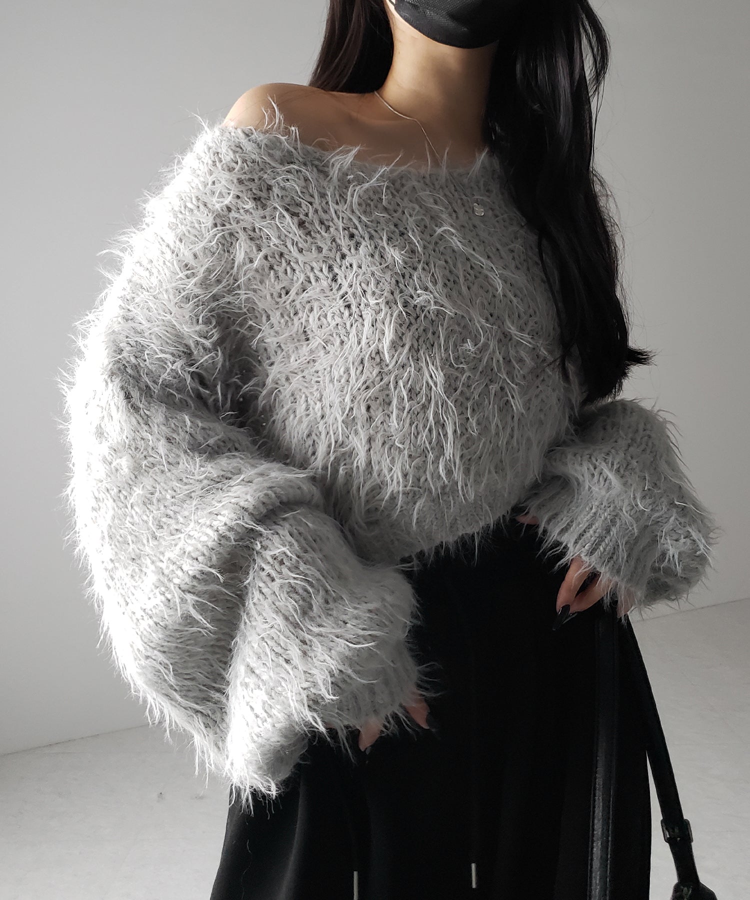 【 選べる6色展開 】フラッフィーシャギールーズショートニット / fluffy shaggy loose short knit