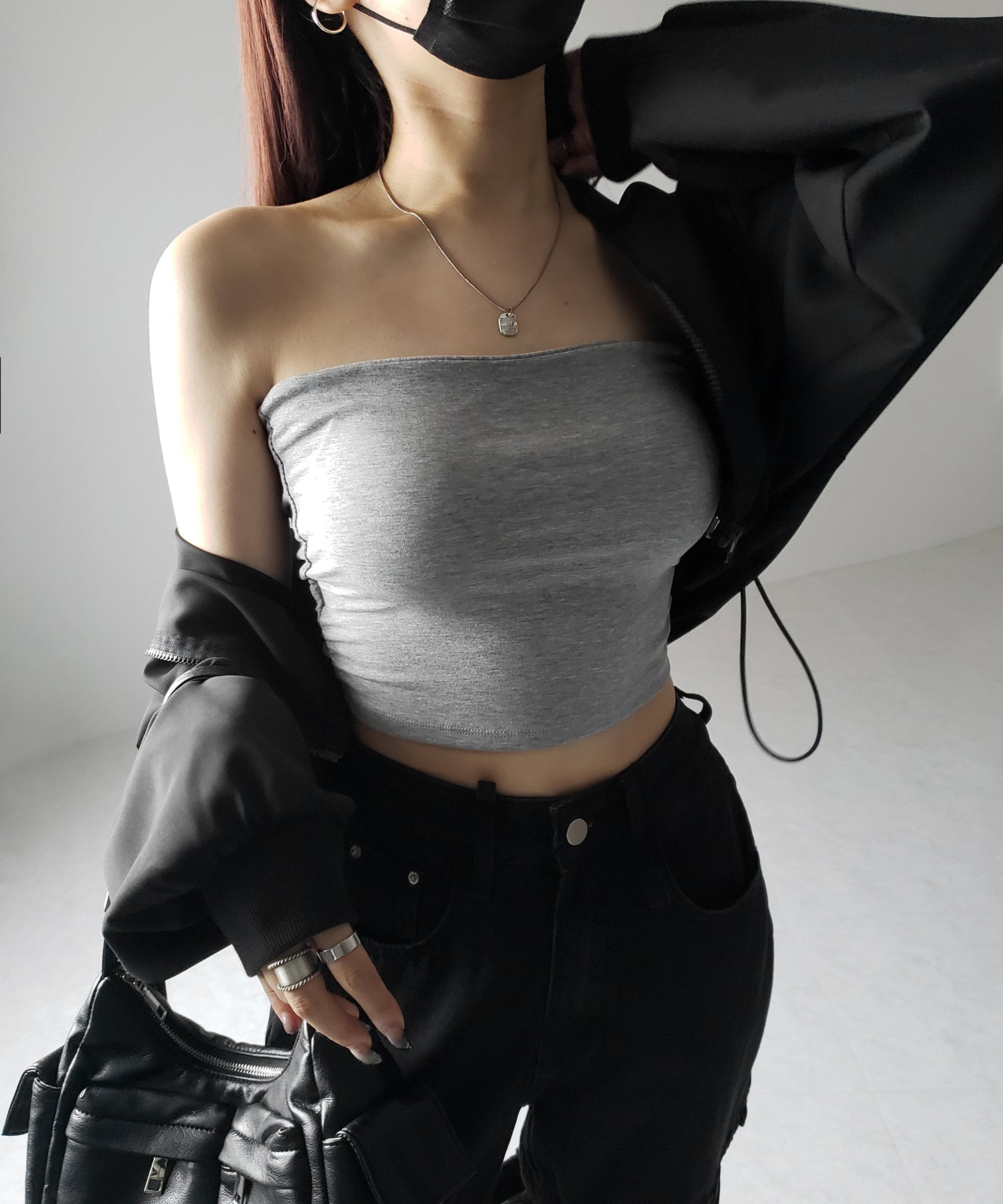 【 カップ付き 】ショートスクエアチューブトップ/ short square tube top