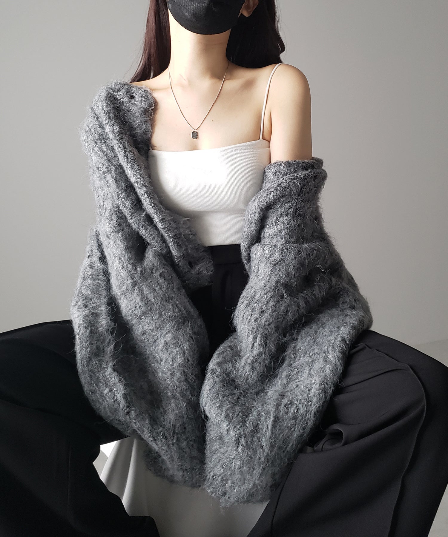 ボリュームワイドスリーブショートシャギーニットカーディガン / volume wide sleeve short shaggy knit cardigan