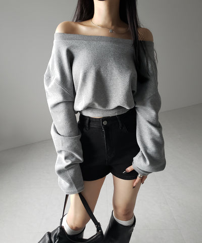 オフショルダーショートスウェットライクトップス / off shoulder short sweat like tops