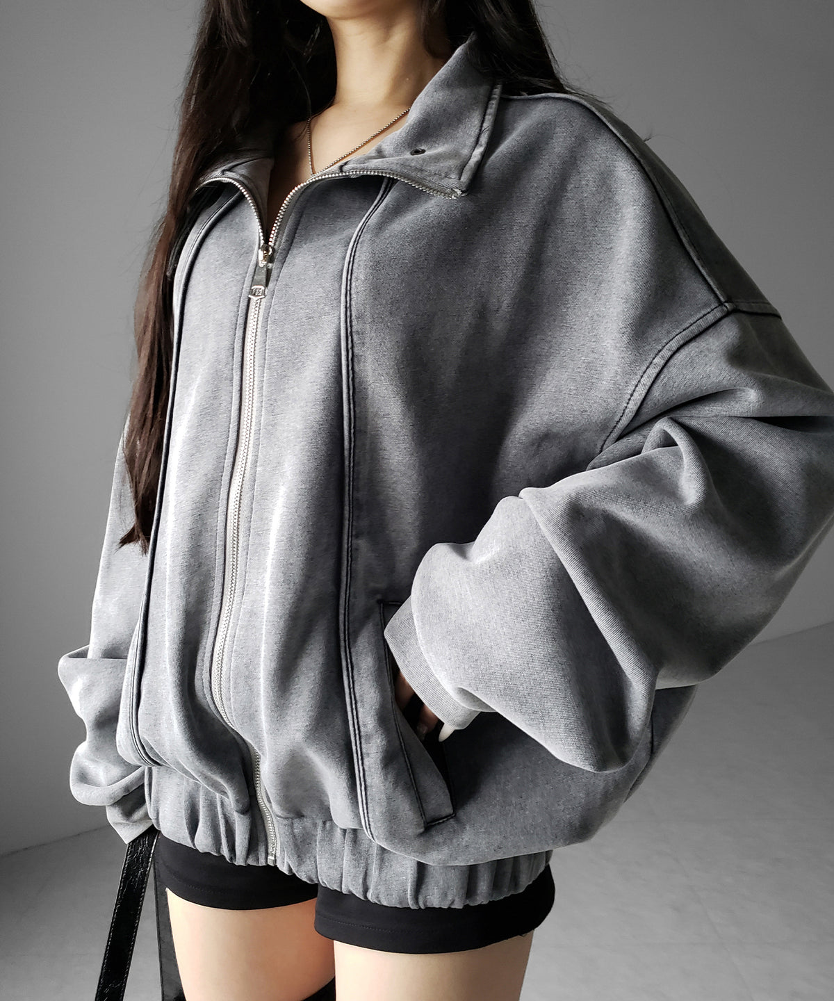 ピグメントヴィンテージジップアップオーバースウェットブルゾン / pigment vintage zipup over sweat blouson