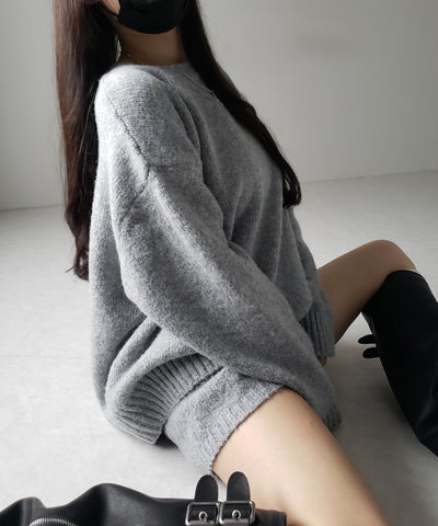 【 ニットセットアップ 】フラッフィーオーバーサイズニット + ニットショートパンツ SET / fluffy over size knit + knit short pants SET