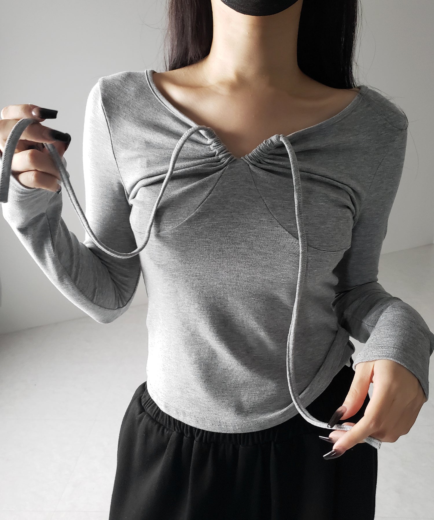 【 3WAY 】クロスストラップリボンギャザーカットソートップス / cross strap ribbon gather cutsew tops