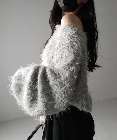 【 選べる6色展開 】フラッフィーシャギールーズショートニット / fluffy shaggy loose short knit