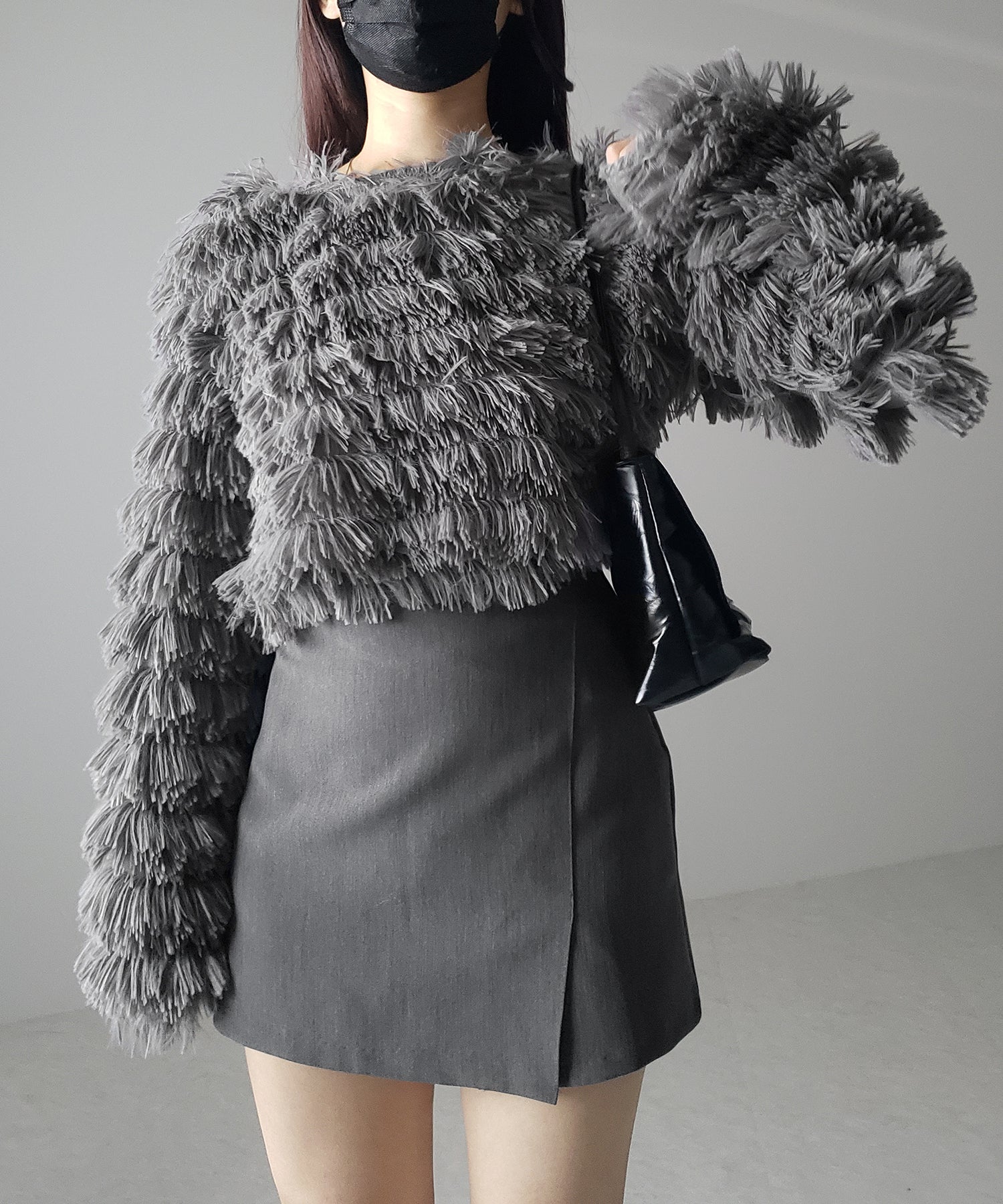 【 4color 】シャギーファーフリンジオーバートップス /shaggy fur fringe over tops