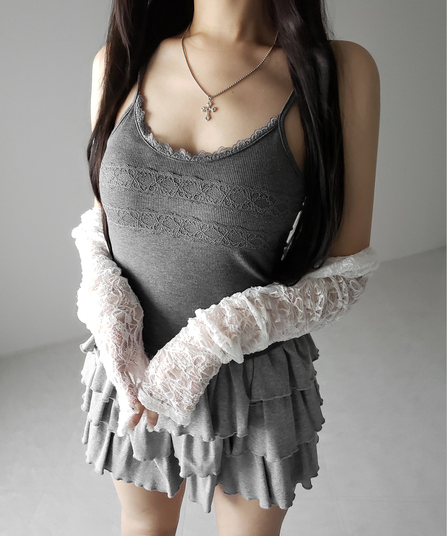 【 3color 】ダブルレース切替リブキャミソール / double lace switching ribbed camisole