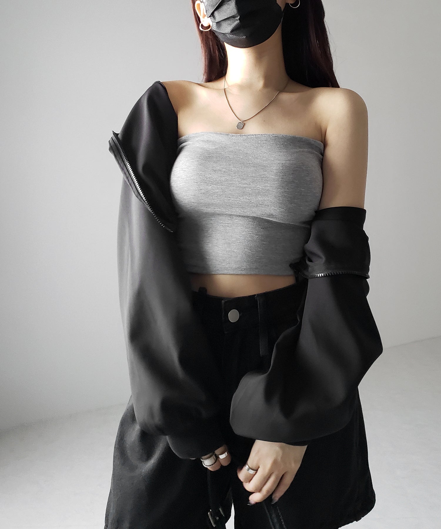 【 カップ付き 】ショートスクエアチューブトップ/ short square tube top