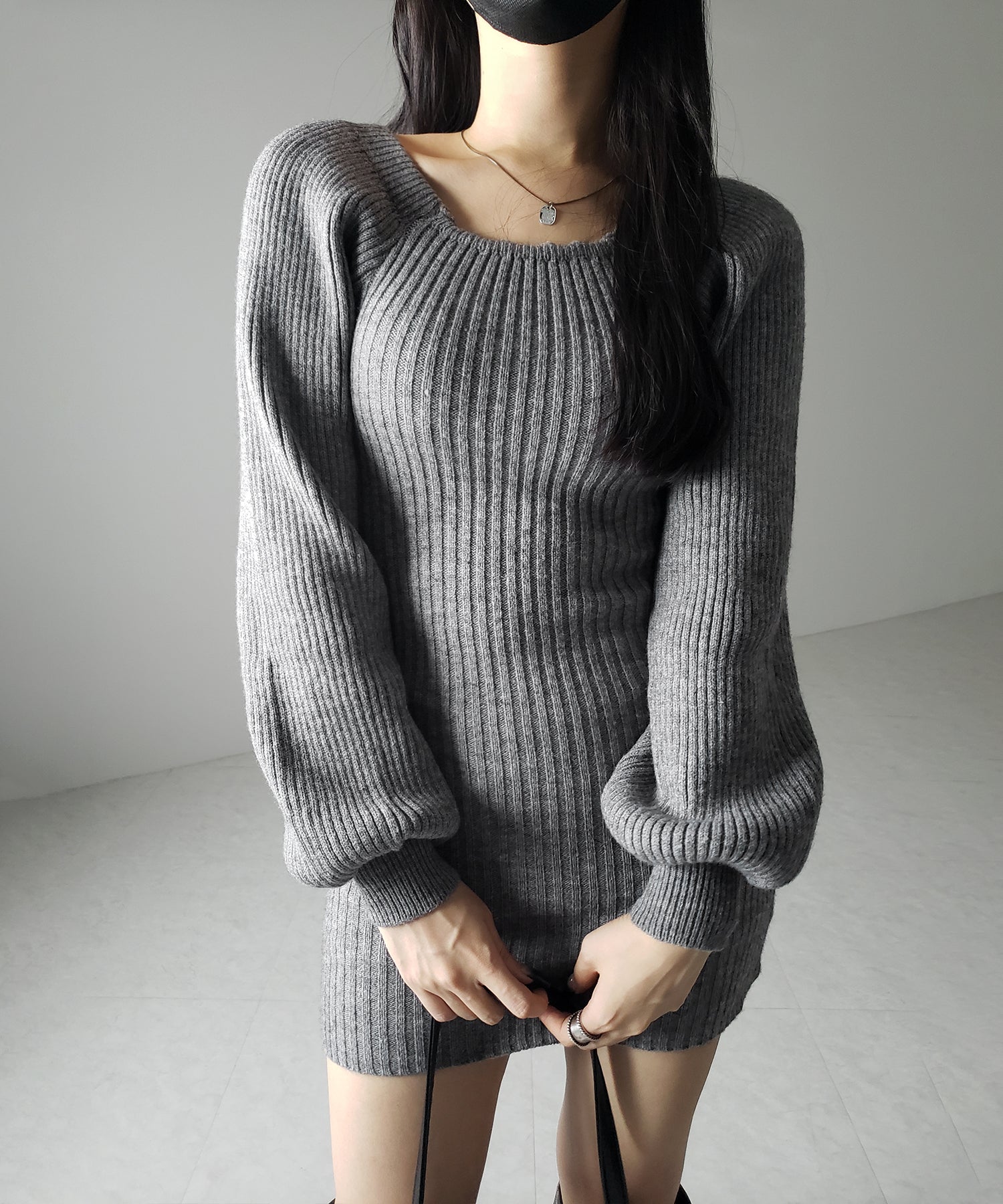 【 2color 】スクエアネックリブニットミニワンピース / square neck rib knit mini one piece