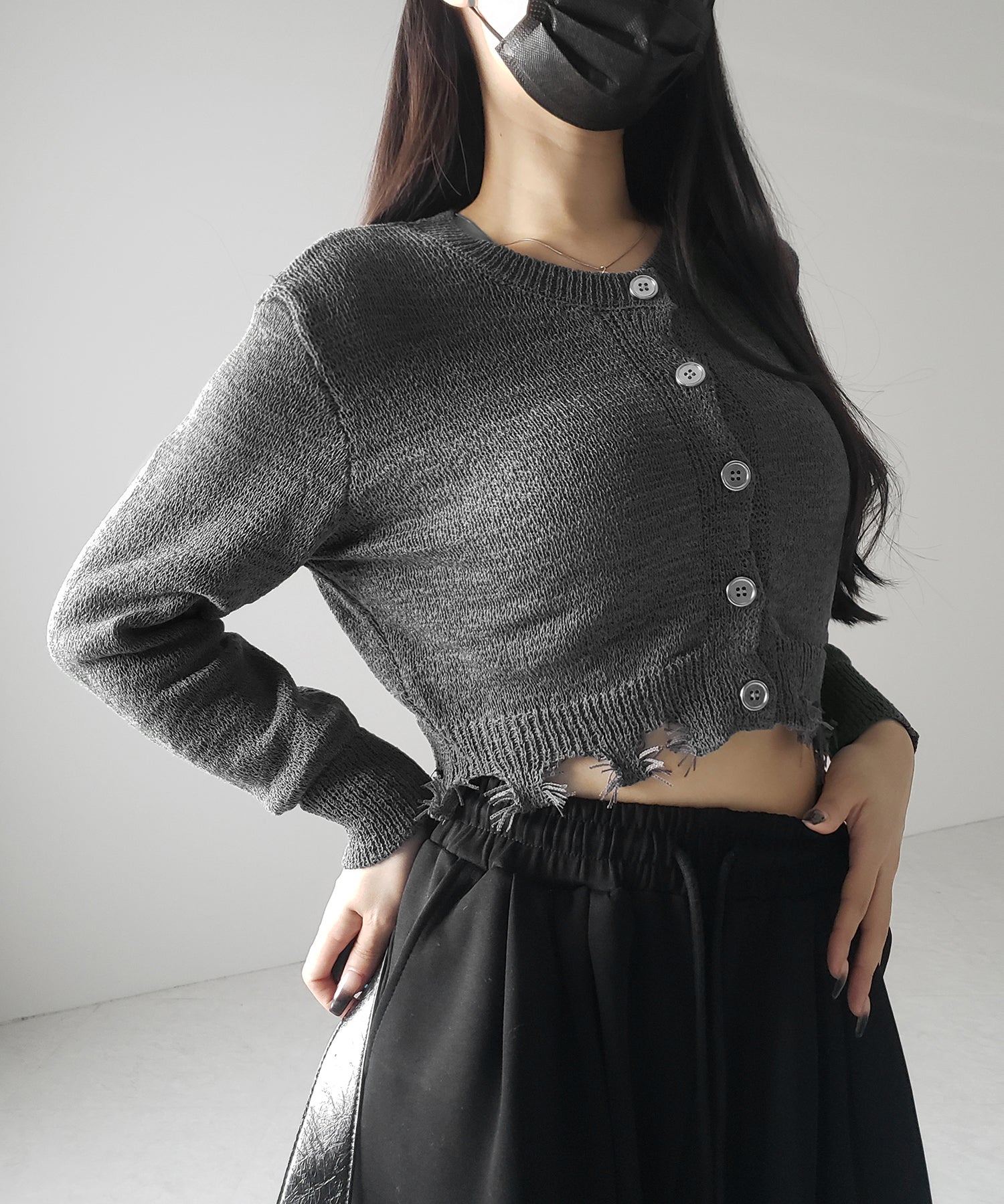 【 3color 】ダメージシアーニットショートカーディガン / damage sheer knit short cardigan