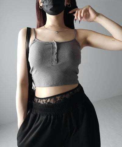 【 カップ付き 】フロントボタンヘンリーネックショートリブキャミソール / front button henry neck short rib camisole