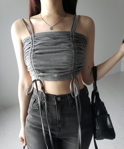 3WAYクロスストラップリボンシャーリングショートキャミソール / 3WAY cross strap ribbon shirring short camisole