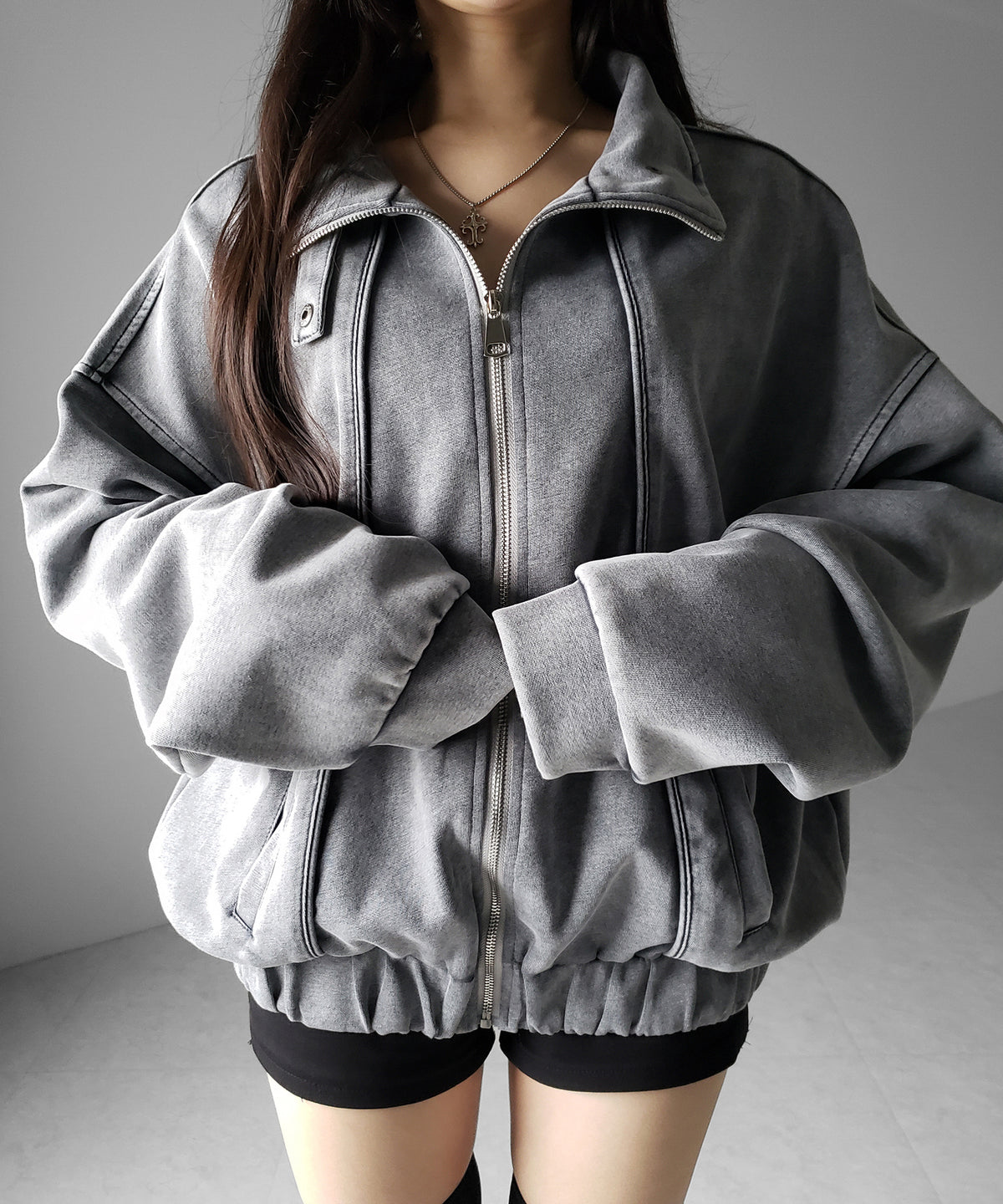 ピグメントヴィンテージジップアップオーバースウェットブルゾン / pigment vintage zipup over sweat blouson