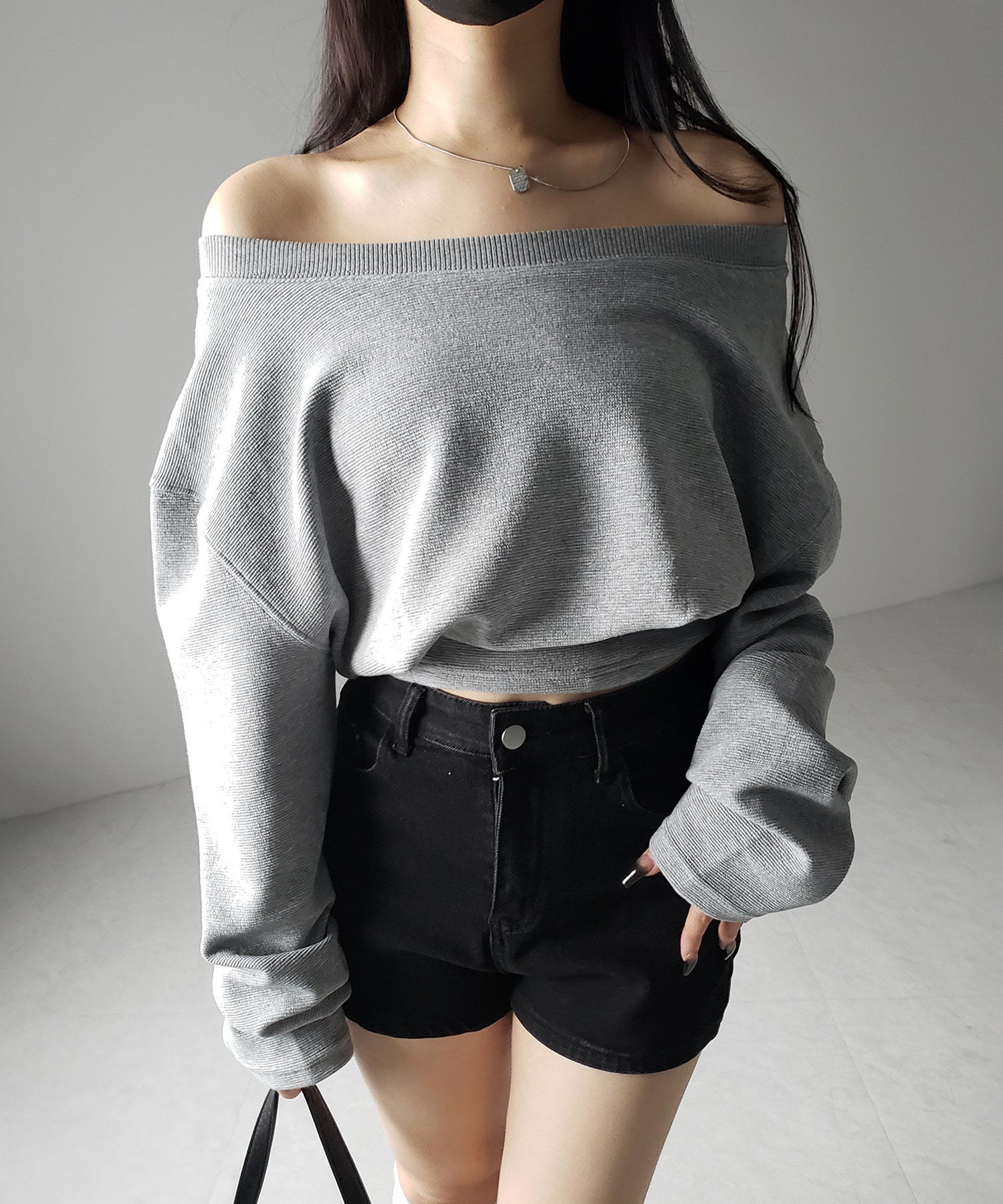 オフショルダーショートスウェットライクトップス / off shoulder short sweat like tops
