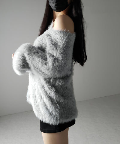 ナナメストラップカットアウトシャギーニット / naname strap cutout shaggy knit