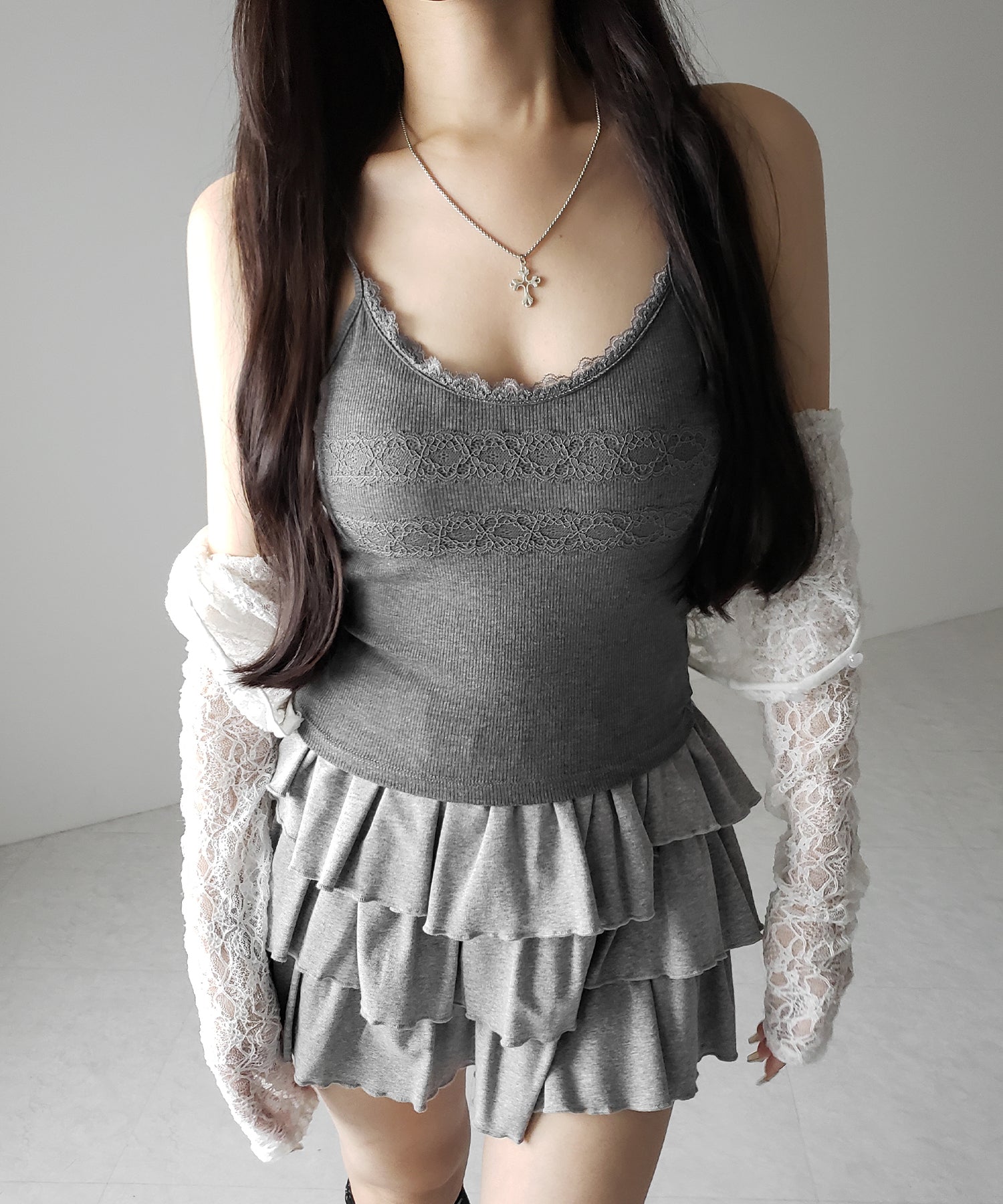 【 3color 】ダブルレース切替リブキャミソール / double lace switching ribbed camisole