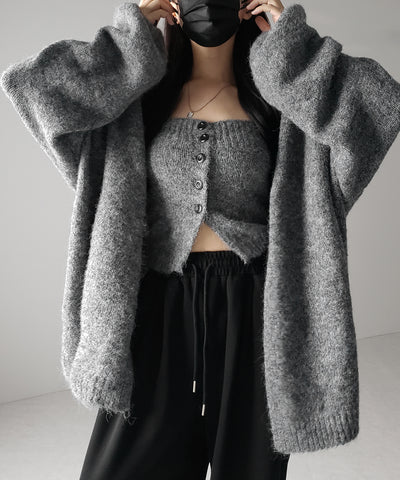 【 2点セット 】ニットボタンビスチェ +ロングカーディガンセット / knit button bustier + long cardigan set