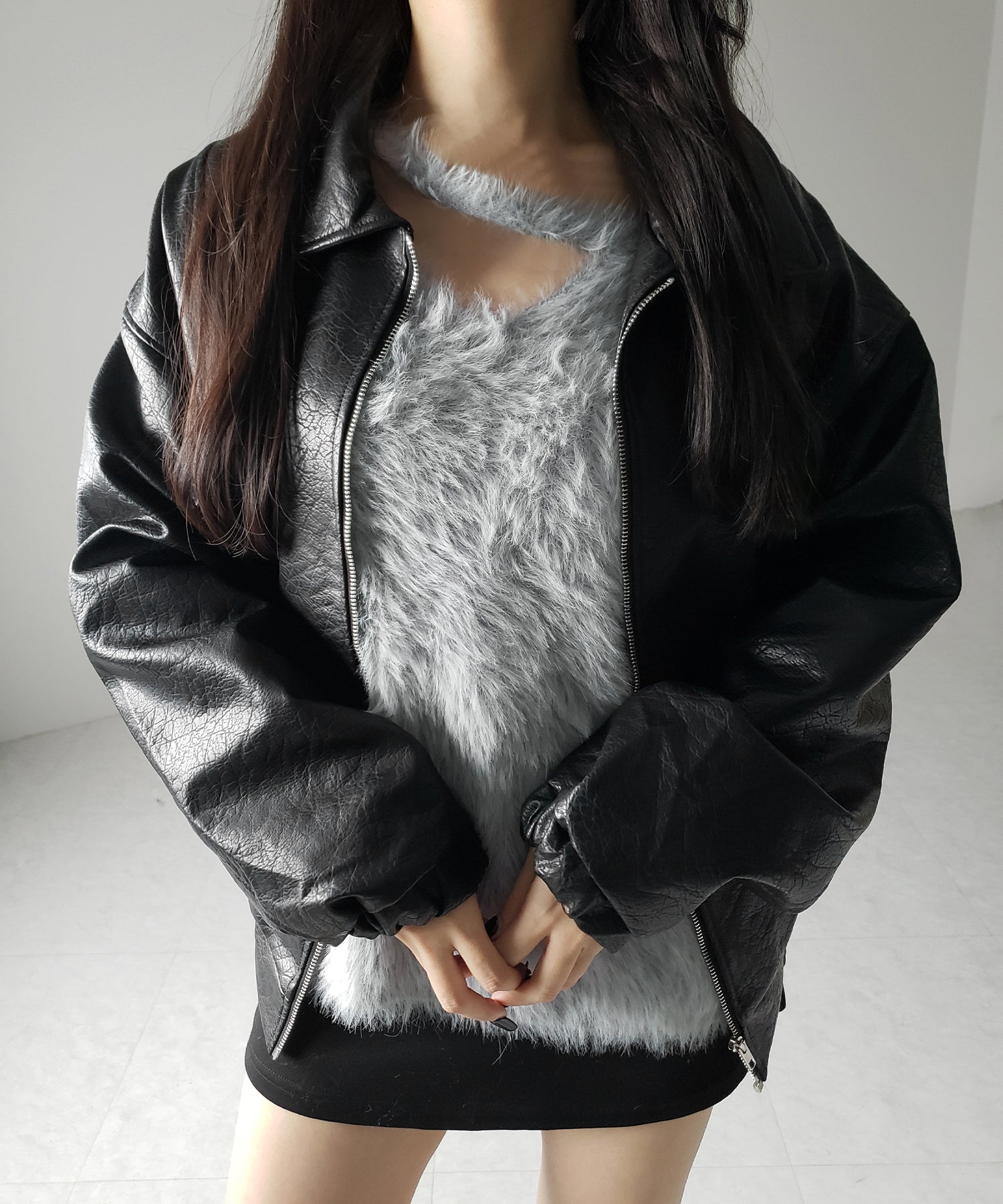 ナナメストラップカットアウトシャギーニット / naname strap cutout shaggy knit