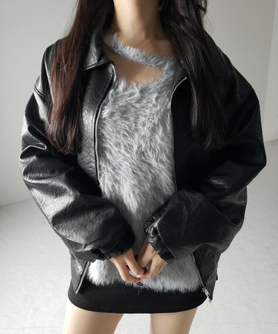 ナナメストラップカットアウトシャギーニット / naname strap cutout shaggy knit