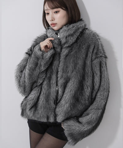 ダブルジップスタンドカラーミックスファージャケット / double zip stand collar mix fur jacket