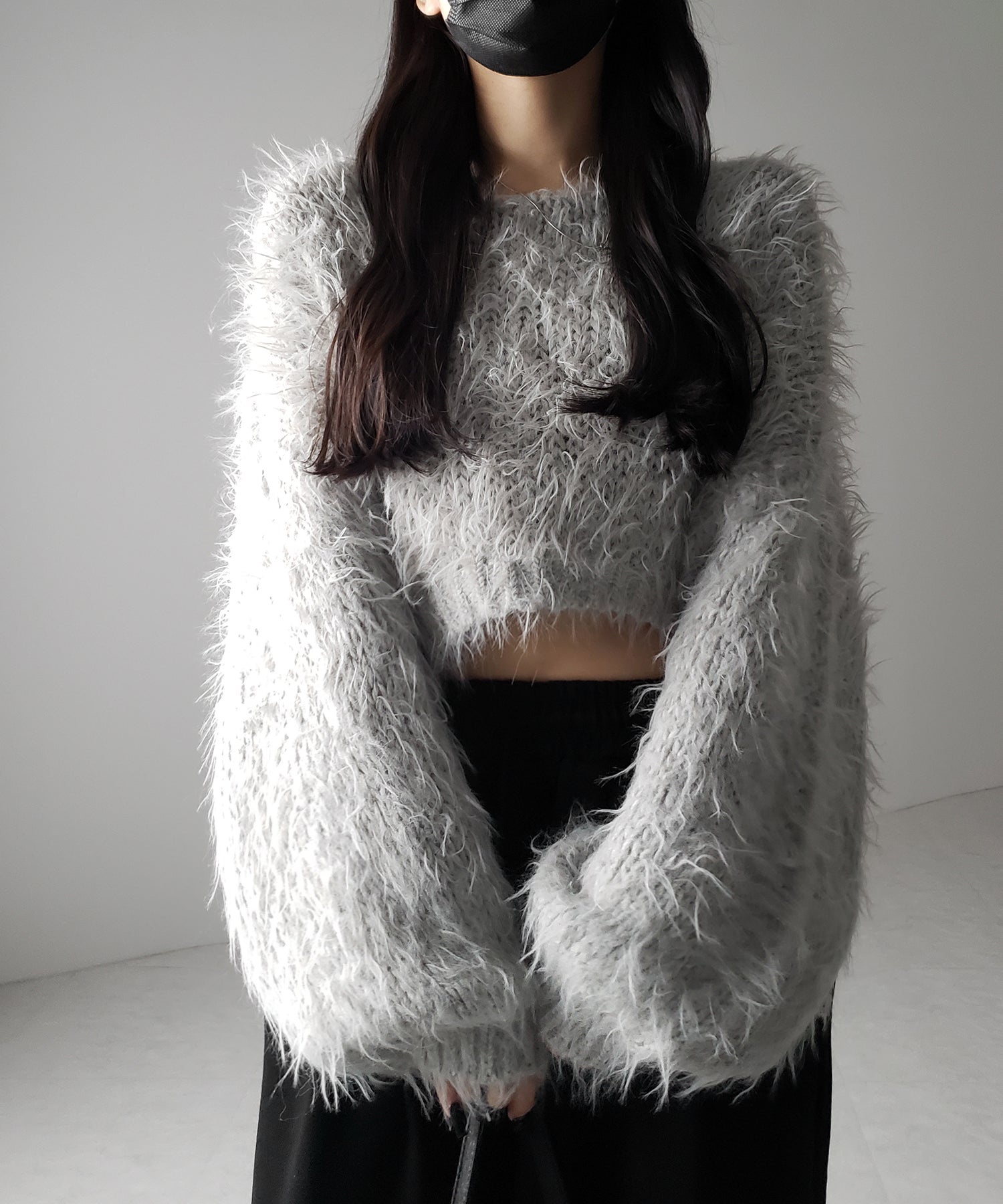 【 選べる6色展開 】フラッフィーシャギールーズショートニット / fluffy shaggy loose short knit