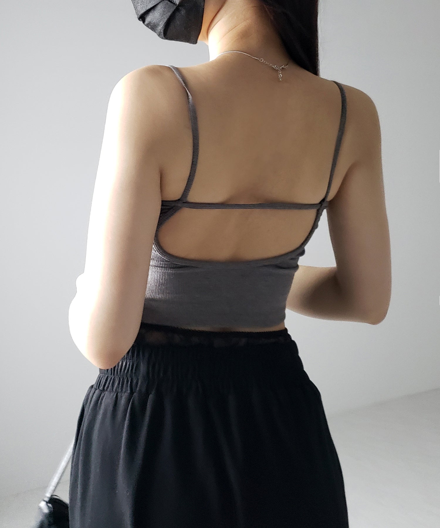 【 カップ付き 】フロントボタンヘンリーネックショートリブキャミソール / front button henry neck short rib camisole