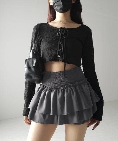 2段フリルシャーリングミニスカパン / double frill shirring mini skirt pants