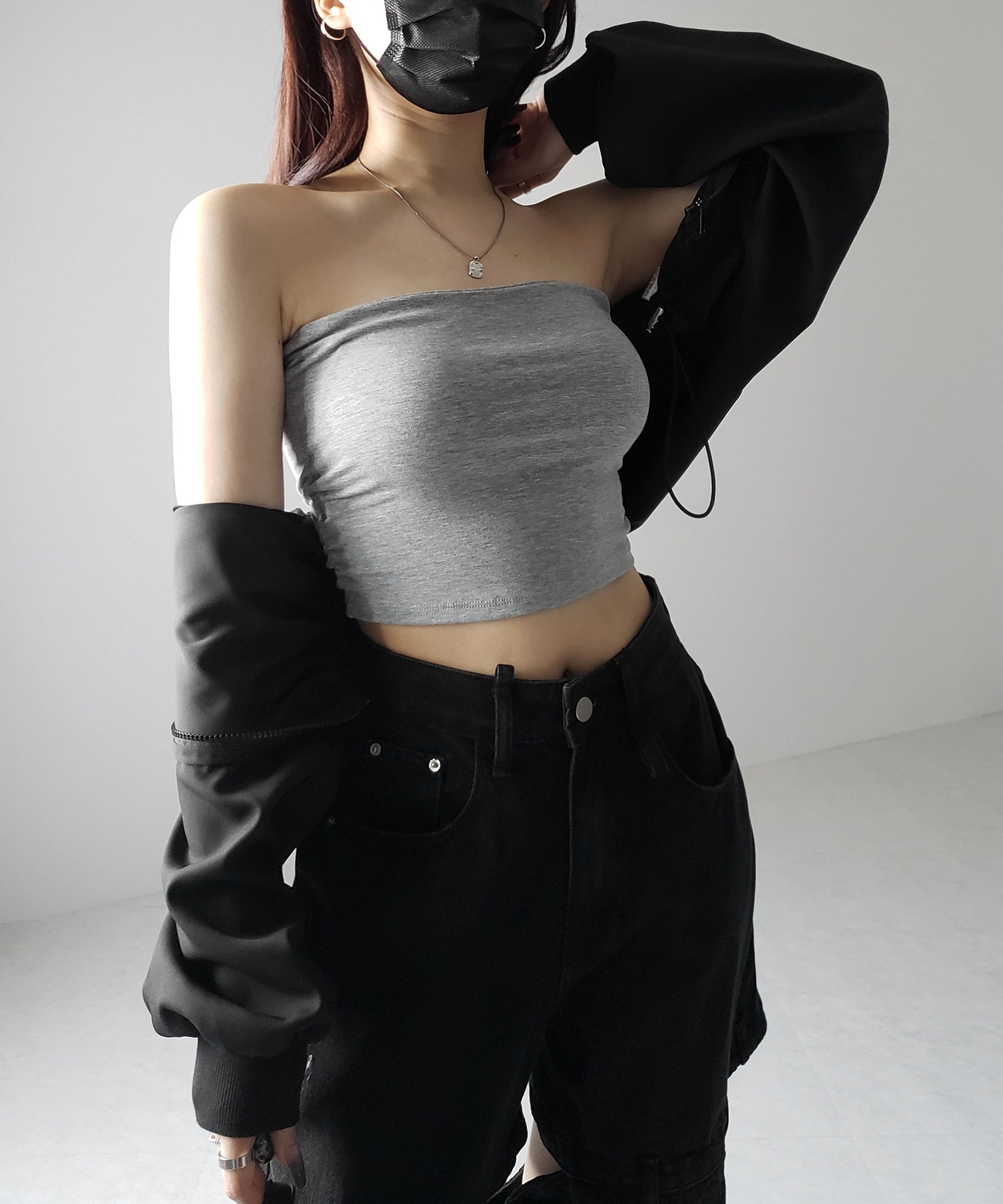 【 カップ付き 】ショートスクエアチューブトップ/ short square tube top