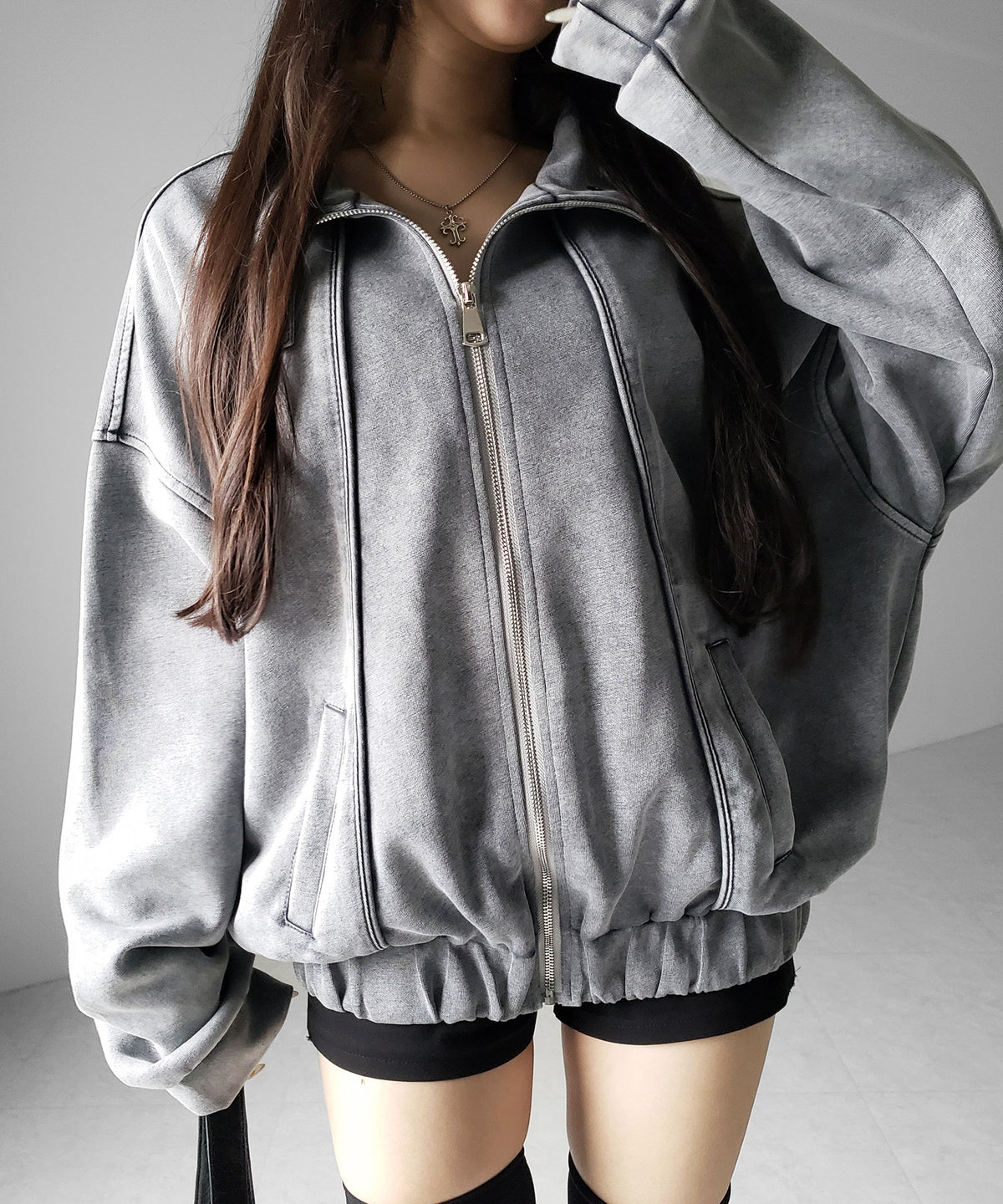ピグメントヴィンテージジップアップオーバースウェットブルゾン / pigment vintage zipup over sweat blouson