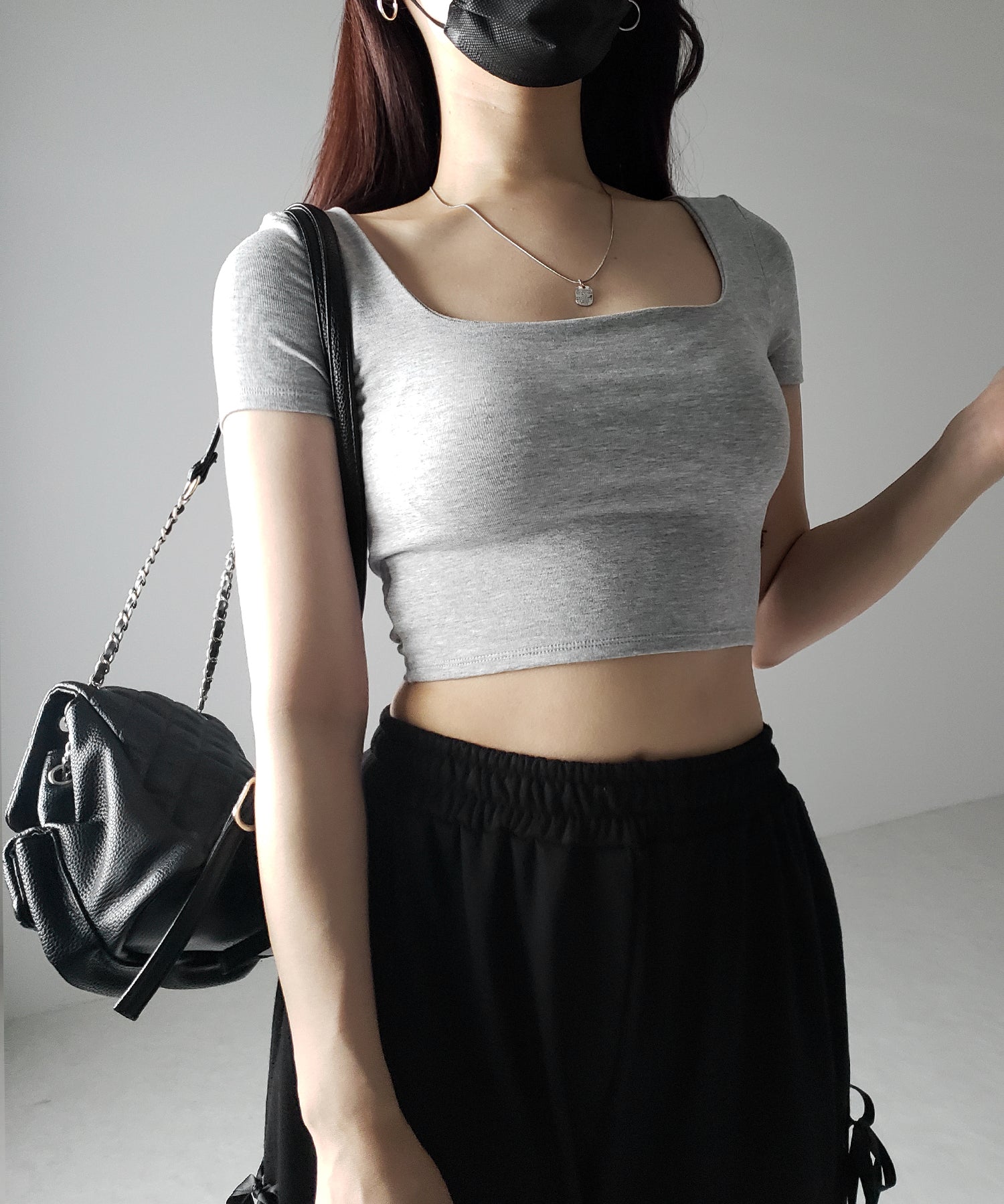 【 カップ付き 】スクエアネックショートちびTシャツ