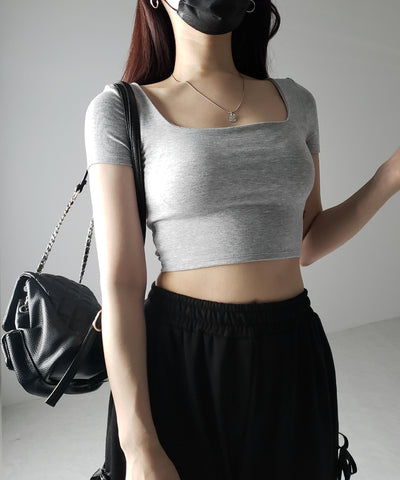 【 カップ付き 】スクエアネックショートちびTシャツ
