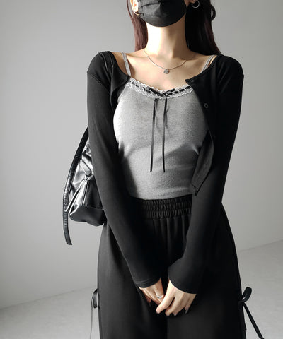 【 カップ付き 】サテンリボンレースリブキャミソール / satin ribbon lace lib camisole