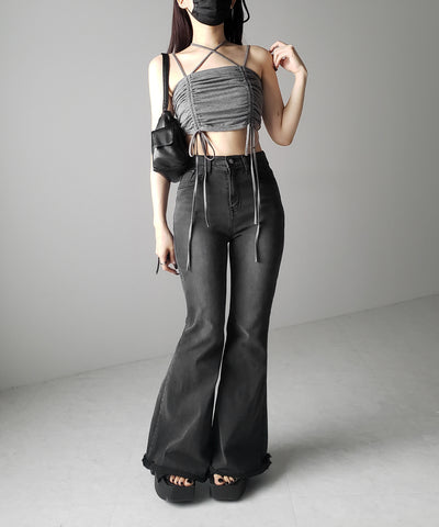 3WAYクロスストラップリボンシャーリングショートキャミソール / 3WAY cross strap ribbon shirring short camisole