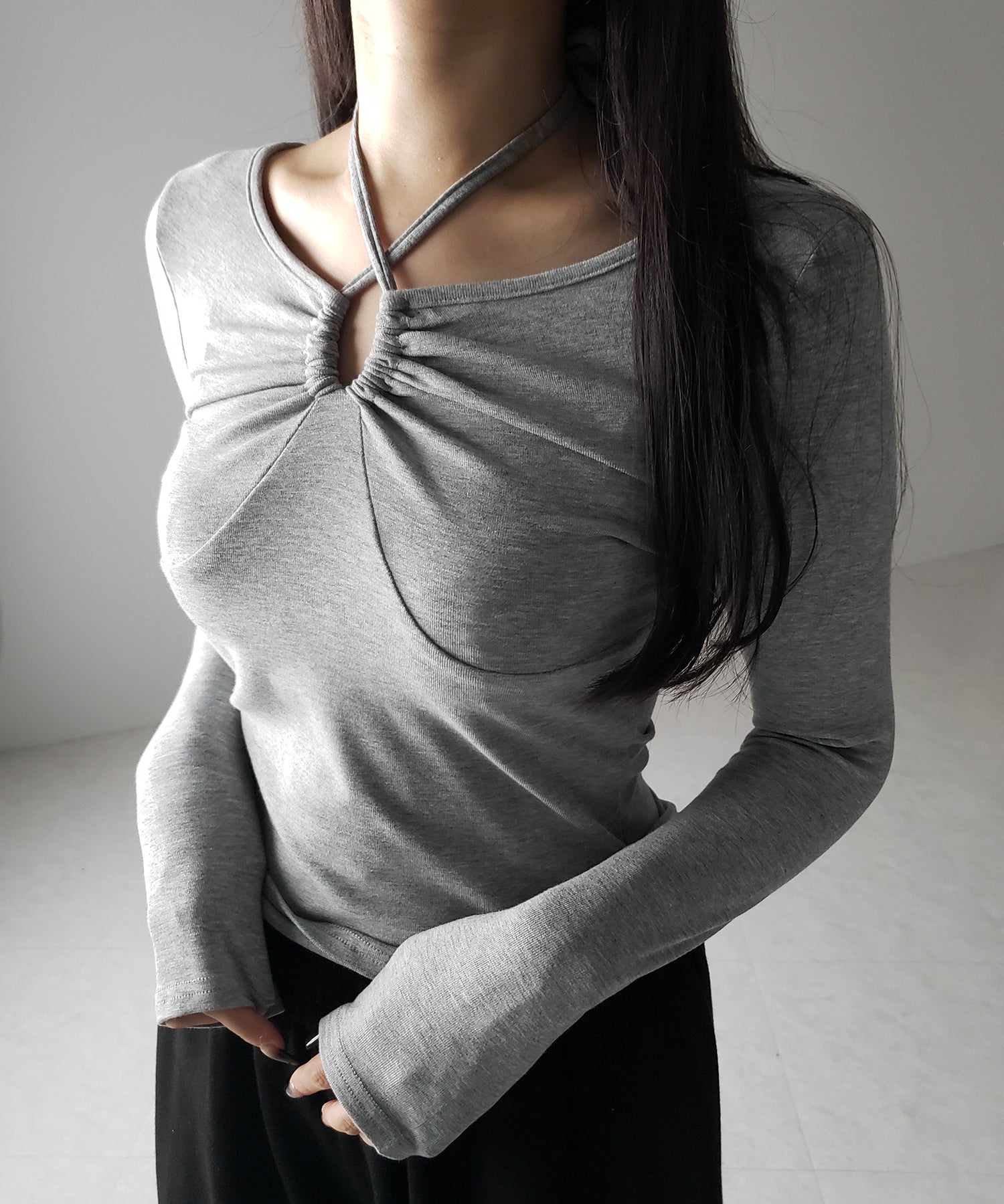 【 3WAY 】クロスストラップリボンギャザーカットソートップス / cross strap ribbon gather cutsew tops