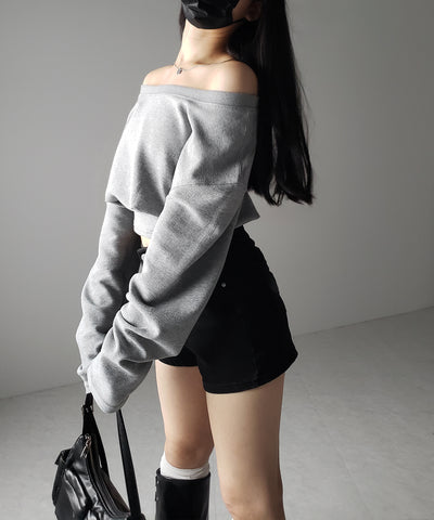 オフショルダーショートスウェットライクトップス / off shoulder short sweat like tops