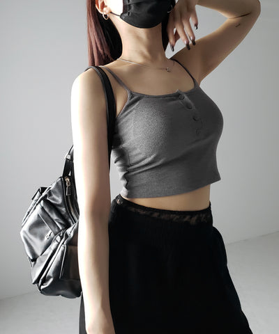 【 カップ付き 】フロントボタンヘンリーネックショートリブキャミソール / front button henry neck short rib camisole