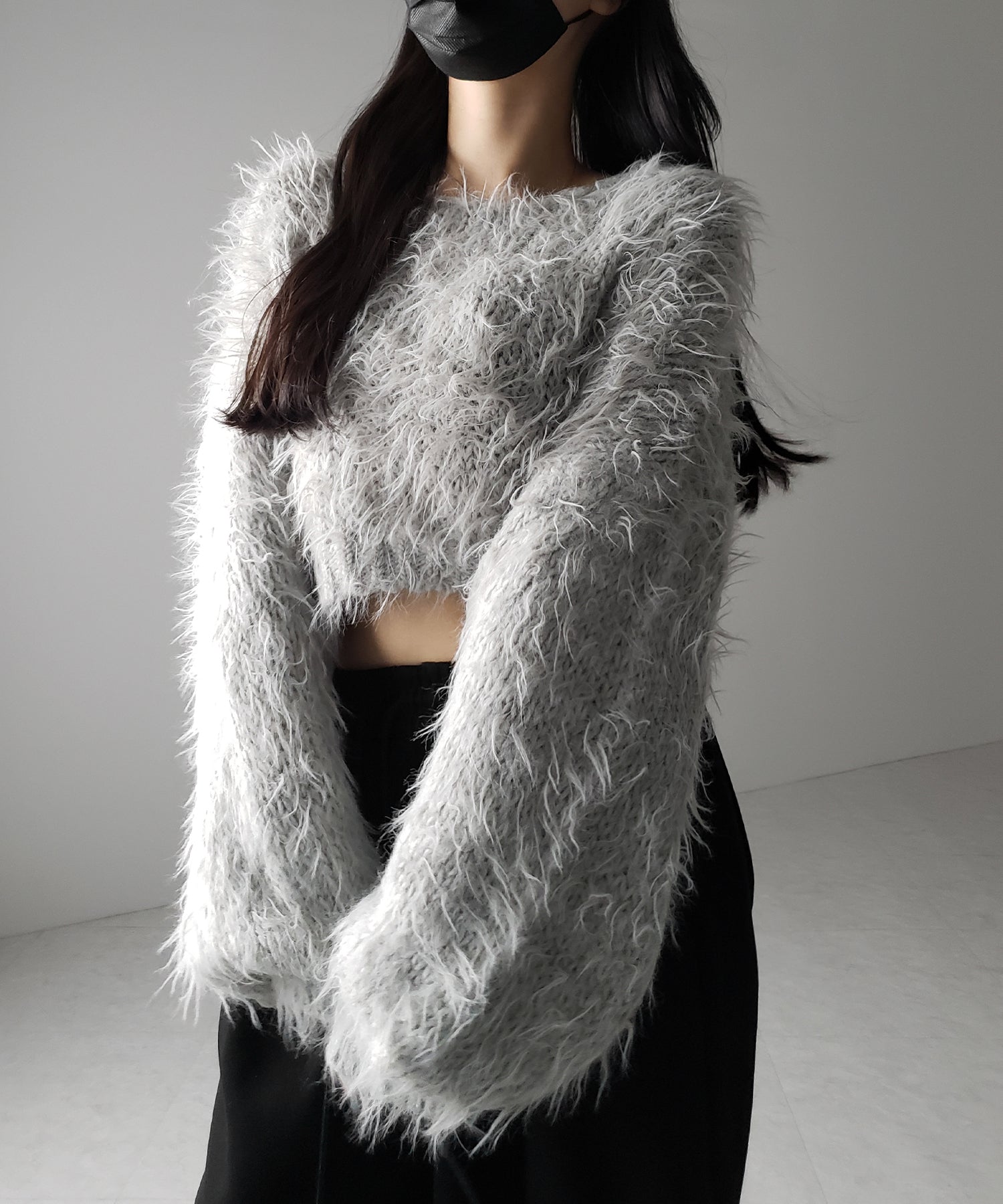 【 選べる6色展開 】フラッフィーシャギールーズショートニット / fluffy shaggy loose short knit