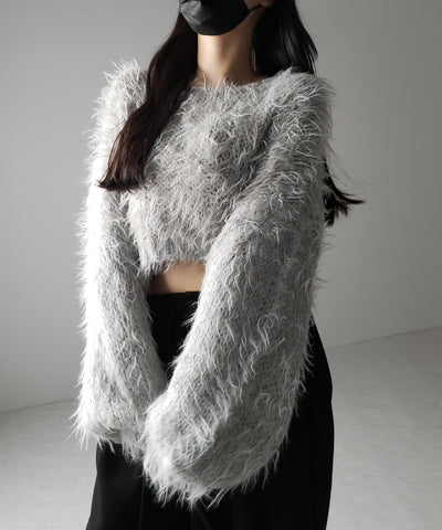 【 選べる6色展開 】フラッフィーシャギールーズショートニット / fluffy shaggy loose short knit