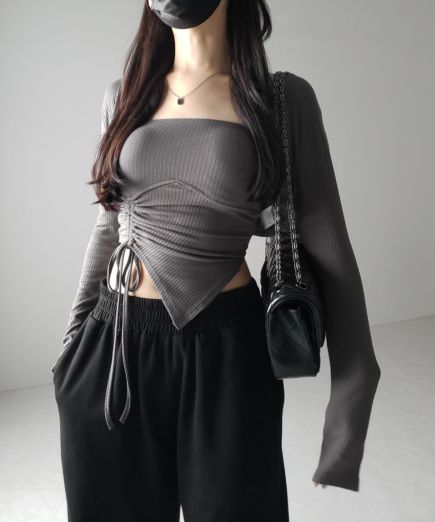 【 2点セット 】シャーリングリボンベアトップス & ショートカーディガン SET / shirring ribbon bare tops & short cardigan SET