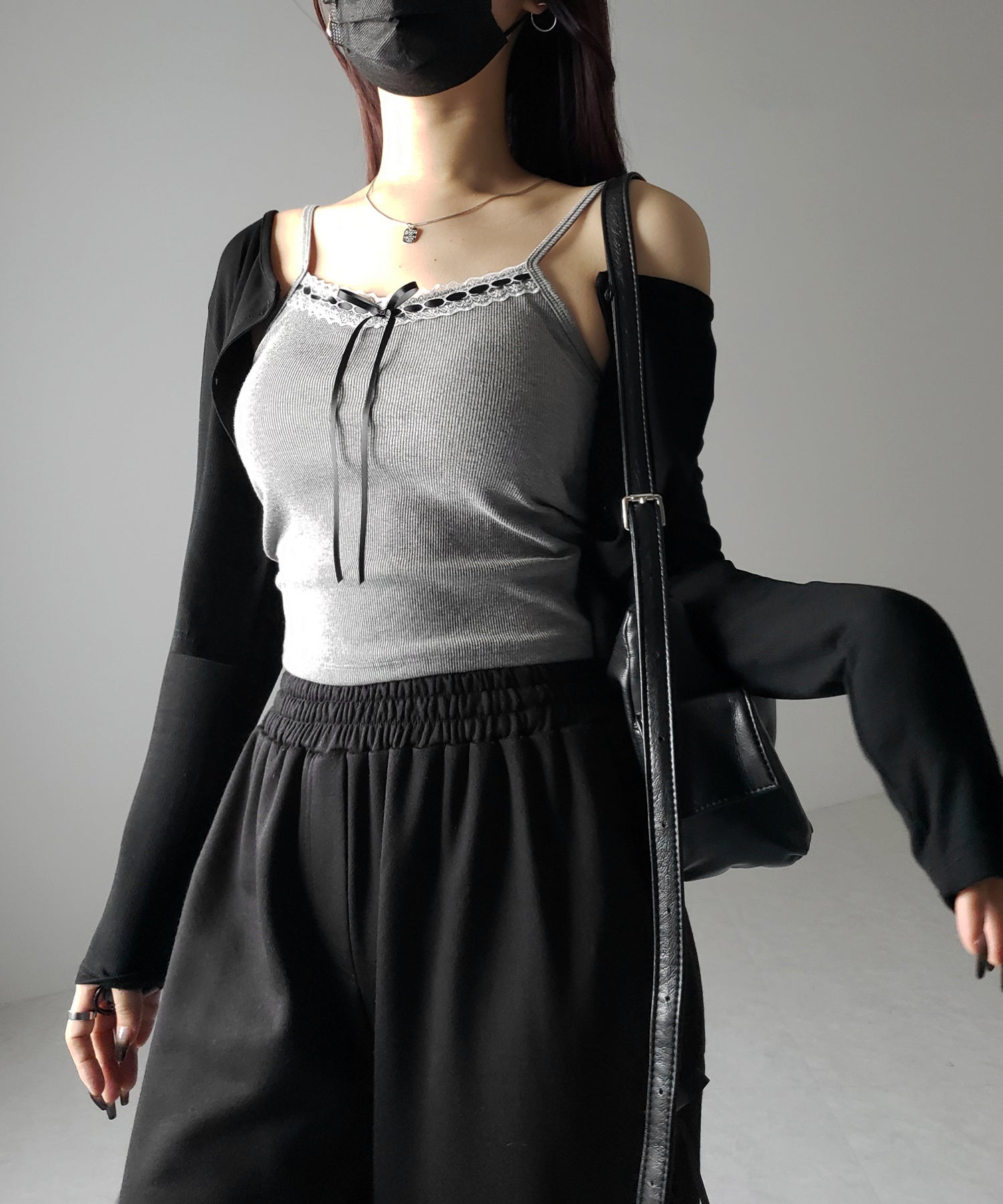 【 カップ付き 】サテンリボンレースリブキャミソール / satin ribbon lace lib camisole
