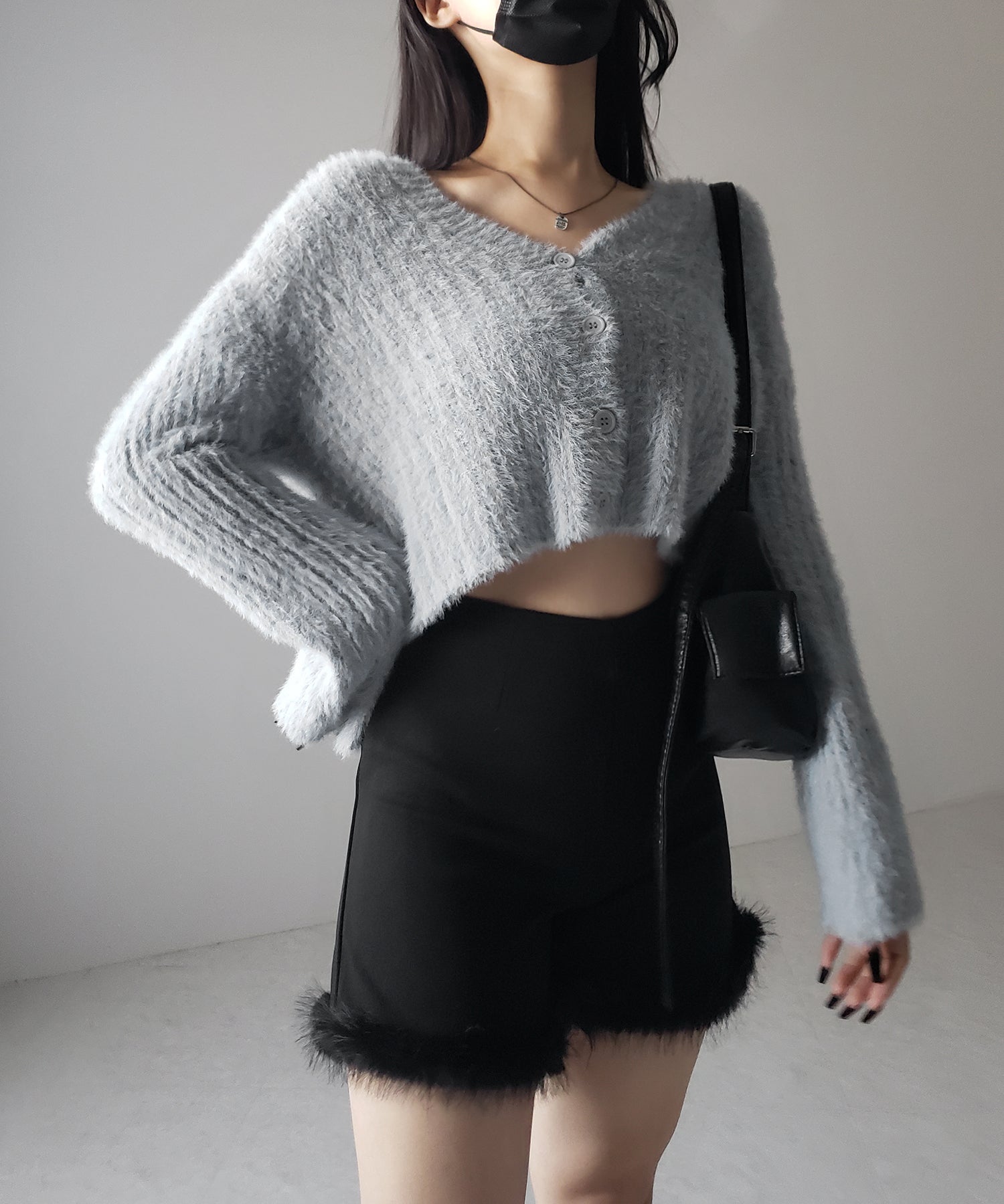 【 3color 】ショートシャギーリブニットカーディガン / short shaggy lib knit cardigan