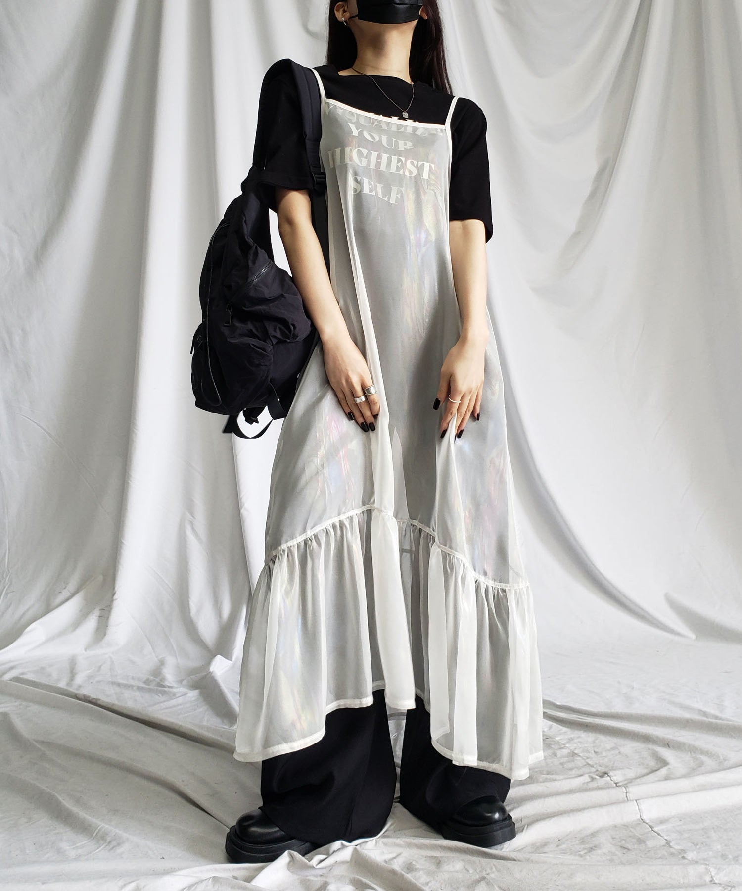 オーロラグロスオーガンジーギャザーフレアキャミワンピース / Aurora gloss organdygather flare cami onepiece