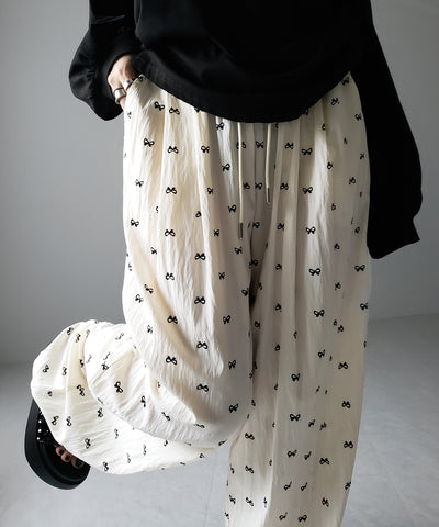 リボンプリントワイドイージーパンツ / ribbon print wide easy pants