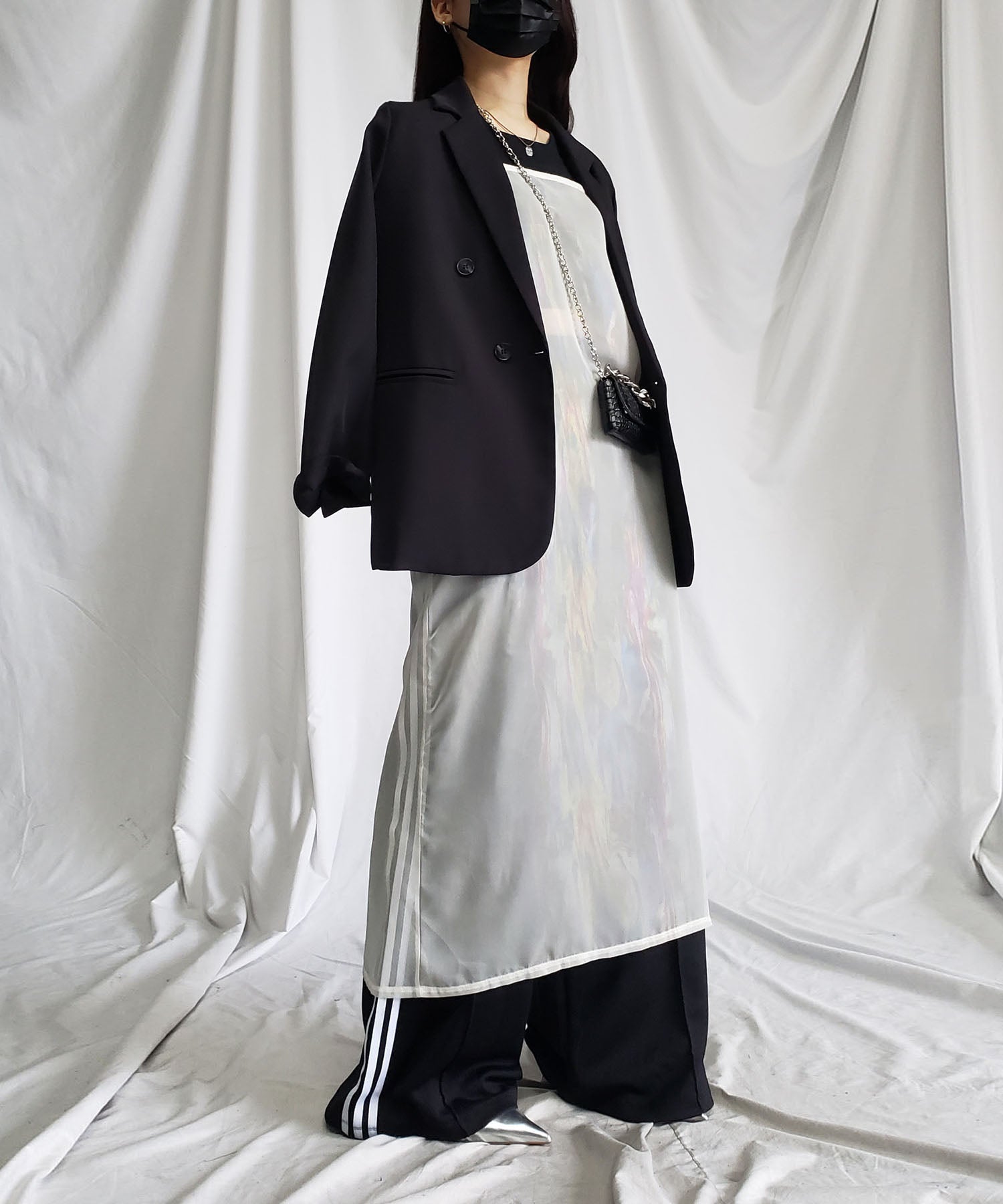 【 3color 】オーロラグロスオーガンジーバックスリットストレートキャミワンピース / Aurora gloss organdy backslit straight cami onepiece