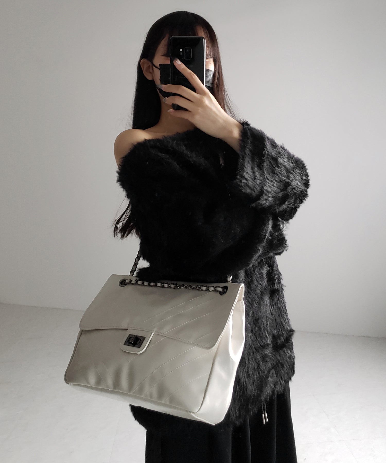 2WAY チェーンフェイクレザーフラップショルダーバッグ / 2WAY chain fake leather flap shoulder bag