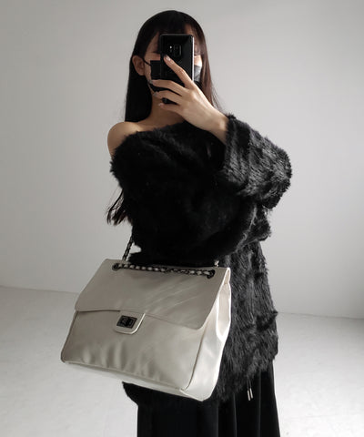 2WAY チェーンフェイクレザーフラップショルダーバッグ / 2WAY chain fake leather flap shoulder bag