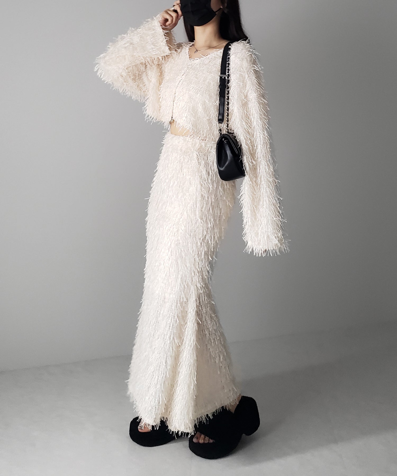 【 セットアップ可能 】シャギーフリンジショートカーディガン /shaggy fringe short cardigan