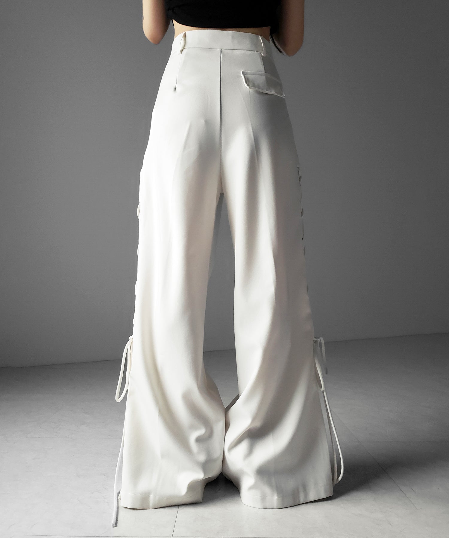 レースアップダブルタックワイドスラックス / laceup double tack wide slacks