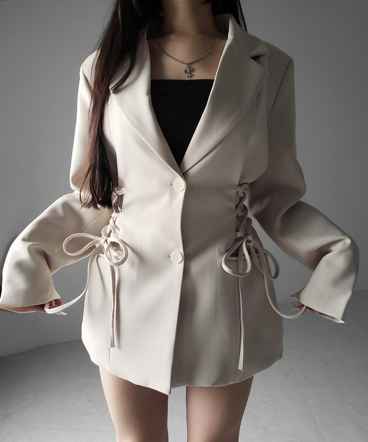レースアップリボンスリムテーラードジャケット / lace-up ribbon slim tailored jacket
