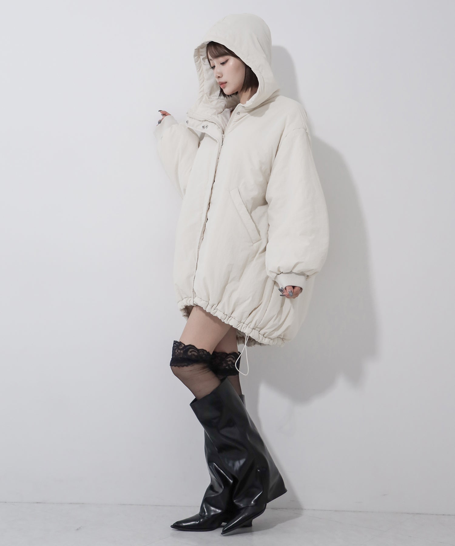 【 裾絞り可能2WAY 】フード付きパファーエコダウンモンスターコート / 2WAY Hooded puffer eco down monster coat